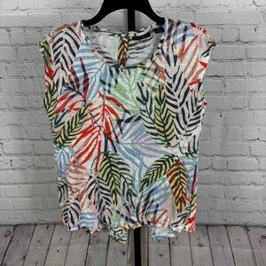 Tahari Tropical 100% Linen Button Up Back Top Size Small